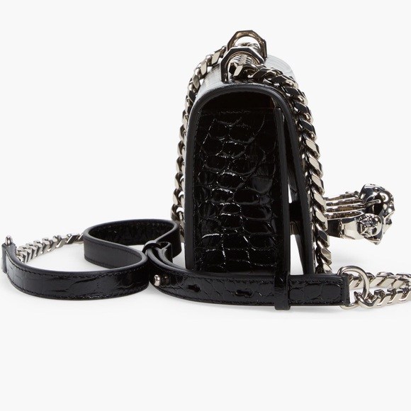 Alexander McQueen Mini Jeweled Croc Embossed Leather Satchel - Picture 6 of 7